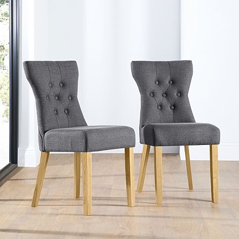 Bewley Dining Chair, Slate Grey Classic Linen-Weave Fabric & Natural Oak Finished Solid Hardwood