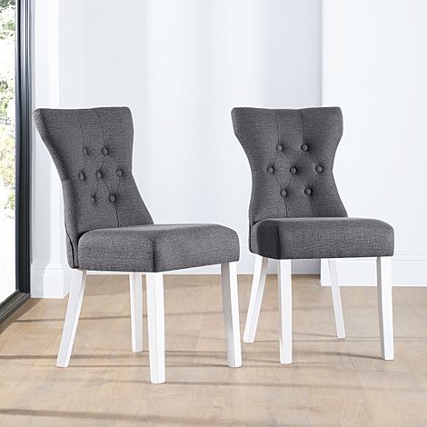 Bewley Dining Chair, Slate Grey Classic Linen-Weave Fabric & White Solid Hardwood
