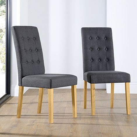 Regent Dining Chair, Slate Grey Classic Linen-Weave Fabric & Natural Oak Finished Solid Hardwood