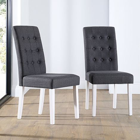 Regent Dining Chair, Slate Grey Classic Linen-Weave Fabric & White Solid Hardwood