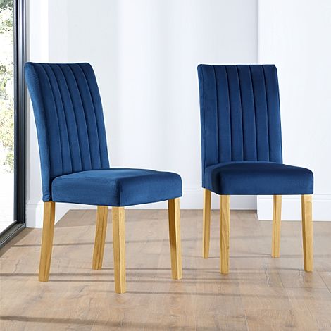 Salisbury Dining Chair, Blue Classic Velvet & Natural Oak Finished Solid Hardwood