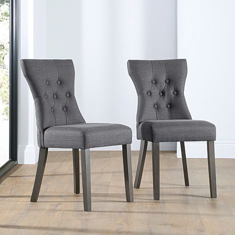 Bewley Dining Chair, Slate Grey Classic Linen-Weave Fabric & Grey Solid Hardwood