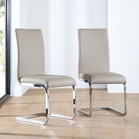 Perth Dining Chair, Stone Grey Classic Faux Leather & Chrome