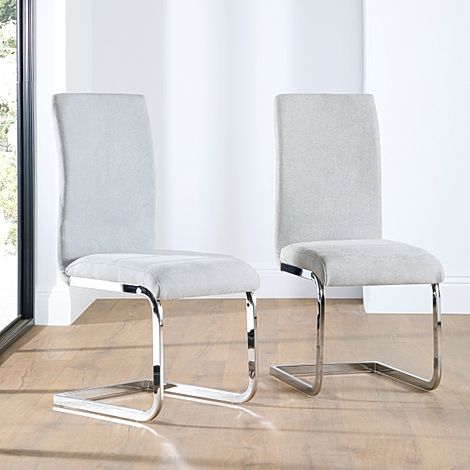 Perth Dining Chair, Dove Grey Classic Plush Fabric & Chrome