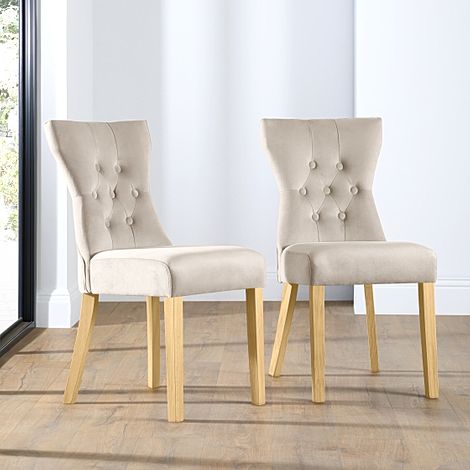 Bewley Dining Chair, Champagne Classic Velvet & Natural Oak Finished Solid Hardwood