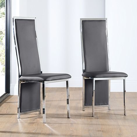 Celeste Dining Chair, Grey Classic Faux Leather & Chrome