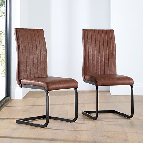 Perth Dining Chair, Tan Classic Faux Leather & Black Steel