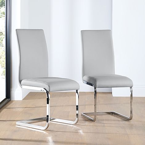 Perth Dining Chair, Light Grey Classic Faux Leather & Chrome