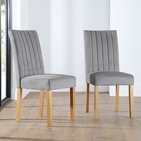 Salisbury Dining Chair, Grey Classic Velvet & Natural Oak Finished Solid Hardwood
