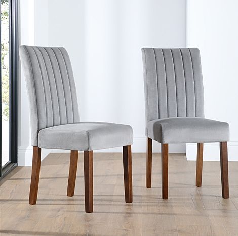 Salisbury Dining Chair, Grey Classic Velvet & Dark Solid Hardwood