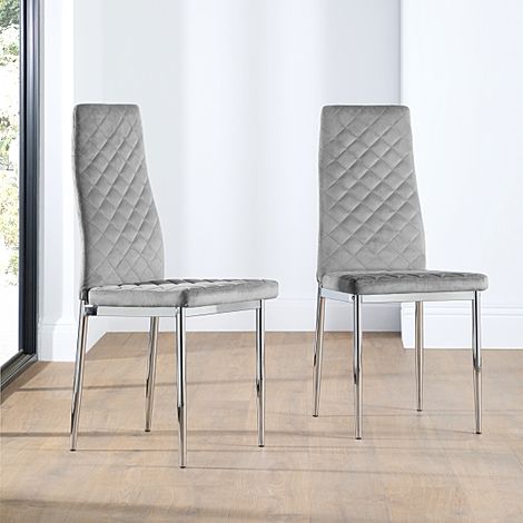 Renzo Dining Chair, Grey Classic Velvet & Chrome