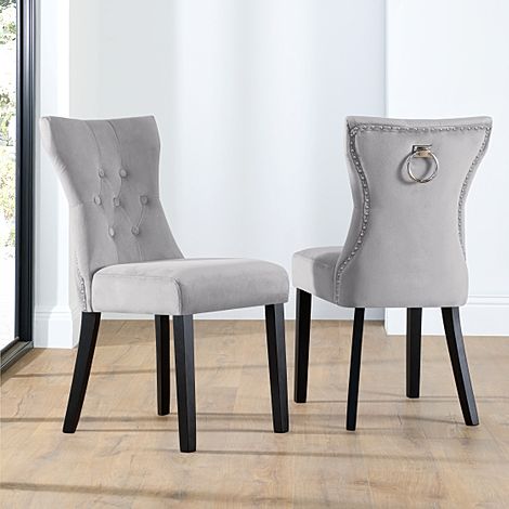 Kensington Dining Chair, Grey Classic Velvet & Black Solid Hardwood