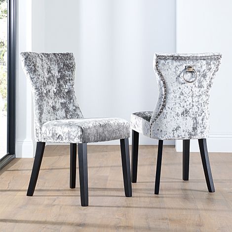 Florence Extending Dining Table Kensington Chairs Grey Marble Effect Silver Crushed Velvet