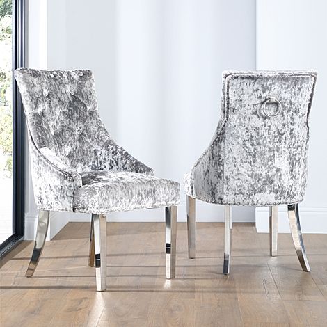 Imperial Dining Chair, Silver Crushed Velvet & Chrome