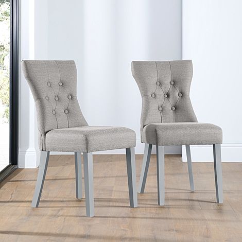 Bewley Dining Chair, Light Grey Classic Linen-Weave Fabric & Grey Solid Hardwood