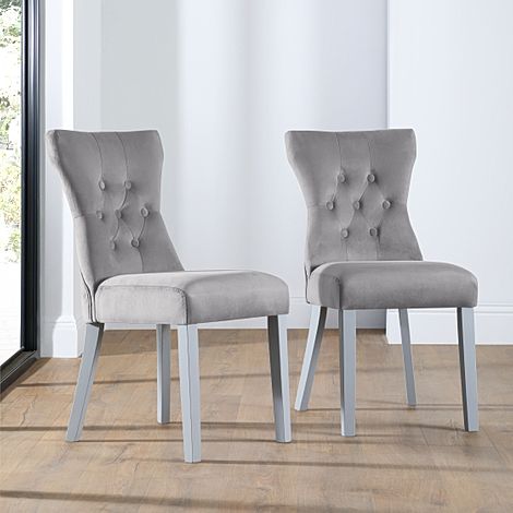 Bewley Dining Chair, Grey Classic Velvet & Grey Solid Hardwood