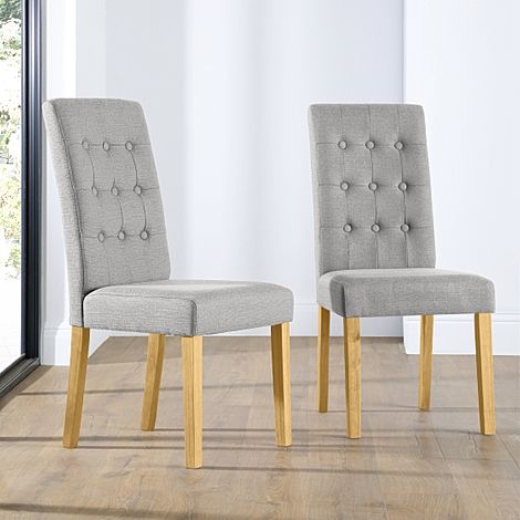 Regent Dining Chair, Light Grey Classic Linen-Weave Fabric & Natural Oak Finished Solid Hardwood
