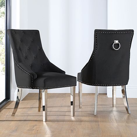 Imperial Dining Chair, Black Classic Velvet & Chrome