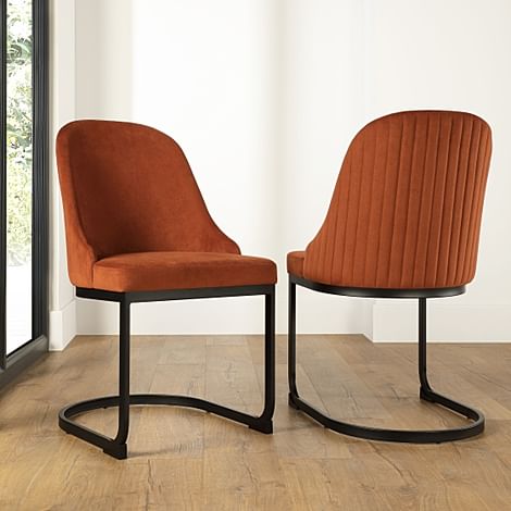 Riva Dining Chair, Burnt Orange Classic Velvet & Black Steel