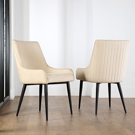 Liza Dining Chair, Ivory Classic Plush Fabric & Black Steel