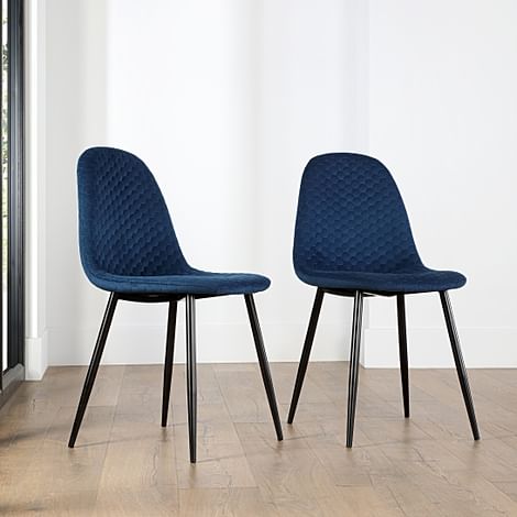 Brooklyn Honeycomb Dining Chair, Blue Classic Velvet & Black Steel