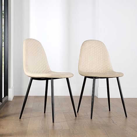 Brooklyn Honeycomb Dining Chair, Ivory Classic Plush Fabric & Black Steel