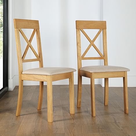 Kendal Dining Chair, Oatmeal Classic Linen-Weave Fabric & Natural Oak Finished Solid Hardwood