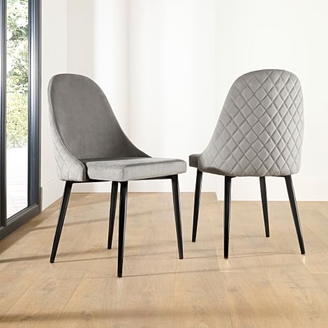 Ricco Dining Chair, Grey Classic Velvet & Black Steel