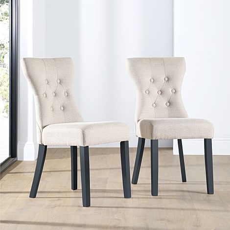 Bewley Dining Chair, Oatmeal Classic Linen-Weave Fabric & Slate Blue Solid Hardwood