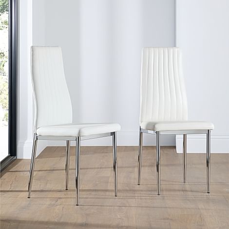 Leon Dining Chair, White Premium Faux Leather & Chrome