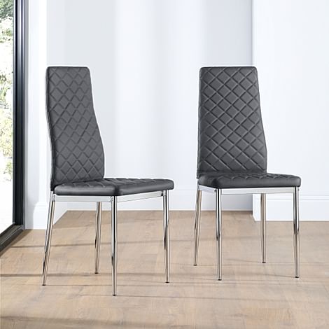 Renzo Dining Chair, Grey Premium Faux Leather & Chrome