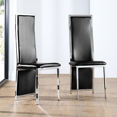 Celeste Dining Chair, Black Premium Faux Leather & Chrome