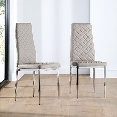 Renzo Dining Chair, Stone Grey Premium Faux Leather & Chrome