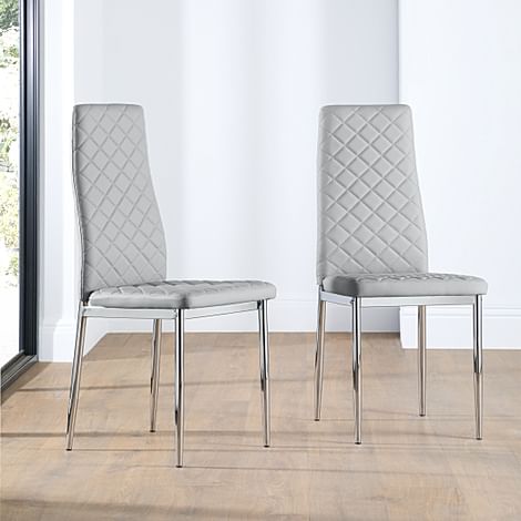 Renzo Dining Chair, Light Grey Premium Faux Leather & Chrome