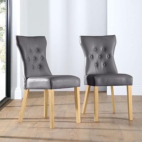 Bewley Dining Chair, Grey Premium Faux Leather & Natural Oak Finished Solid Hardwood