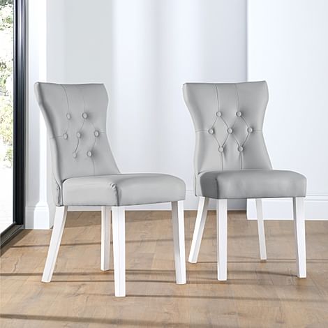 Bewley Dining Chair, Light Grey Premium Faux Leather & White Solid Hardwood