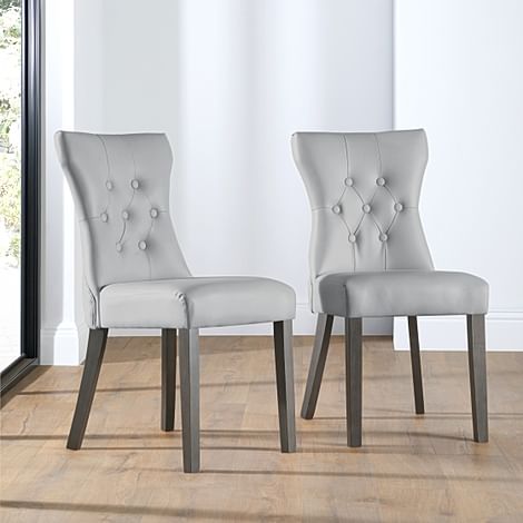 Bewley Dining Chair, Light Grey Premium Faux Leather & Grey Solid Hardwood