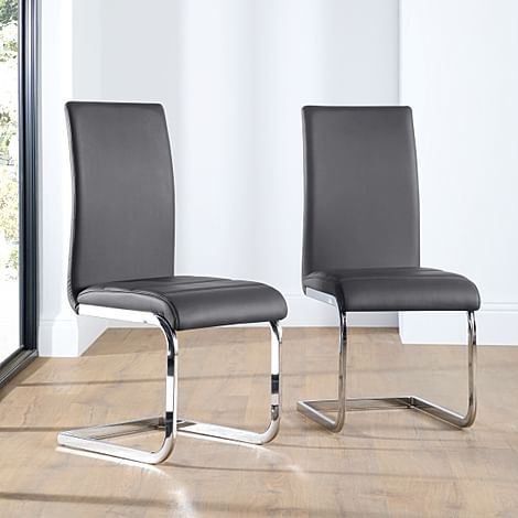 Perth Dining Chair, Grey Premium Faux Leather & Chrome