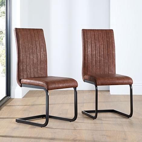 Perth Dining Chair, Tan Premium Faux Leather & Black Steel