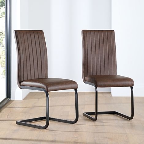 Perth Dining Chair, Vintage Brown Premium Faux Leather & Black Steel