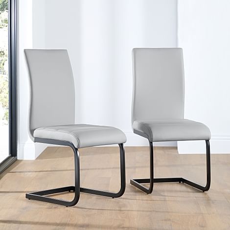 Perth Dining Chair, Light Grey Premium Faux Leather & Black Steel