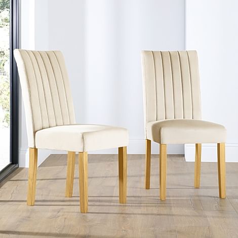 Salisbury Dining Chair, Ivory Classic Plush Fabric & Natural Oak Finished Solid Hardwood