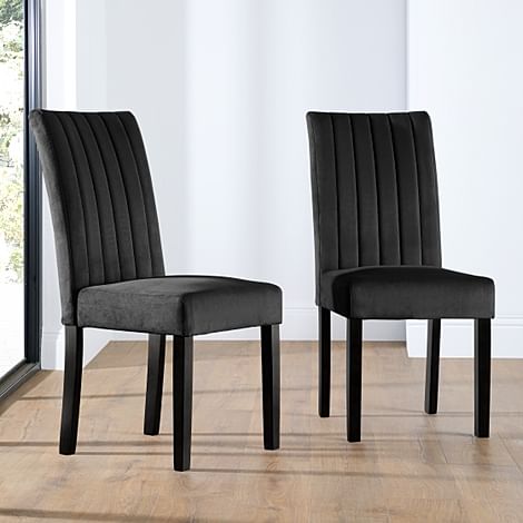 Salisbury Dining Chair, Black Classic Velvet & Black Solid Hardwood