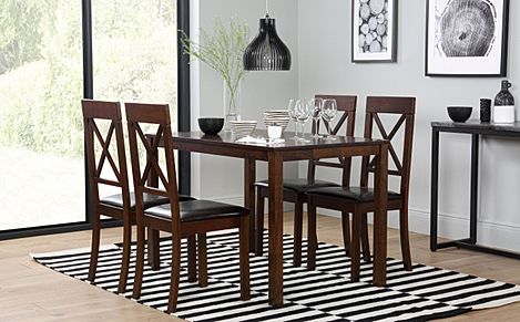 Milton Dining Table & 4 Kendal Chairs, Dark Solid Hardwood, Brown Classic Faux Leather, 120cm