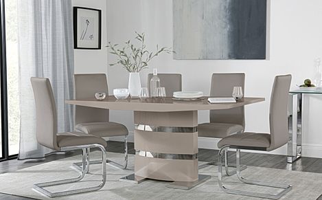 Komoro Stone Grey High Gloss Dining Table With 4 Perth Stone Grey Leather Chairs Furniture And Choice