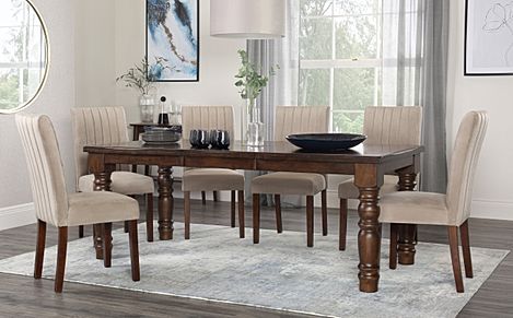 Hampshire Extending Dining Table & 8 Salisbury Chairs, Dark Solid Hardwood, Champagne Classic Velvet, 150-200cm