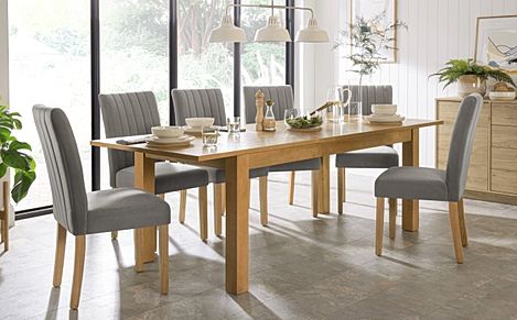 Hamilton 180-230cm Oak Extending Dining Table with 8 Salisbury Grey