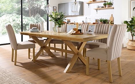 Grange Extending Dining Table & 8 Salisbury Chairs, Natural Oak Veneer & Solid Hardwood, Champagne Classic Velvet & Natural Oak Finished Solid Hardwood, 180-220cm