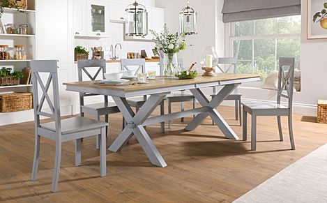 Grange Extending Dining Table & 4 Kendal Chairs, Natural Oak Veneer & Grey Solid Hardwood, 180-220cm