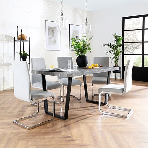 Addison Industrial Dining Table & 6 Perth Chairs, Grey Concrete Effect ...